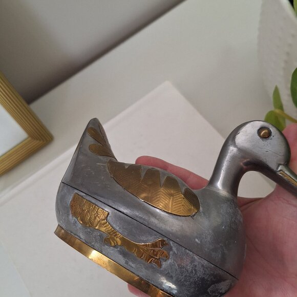 Vintage Pewter Brass Duck Trinket Box - bird Figurine - Picture 8 of 8
